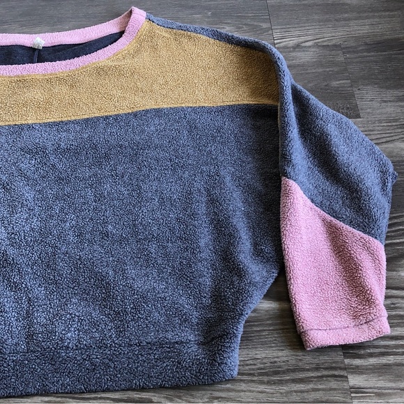 Intimately Free People Blue Monday Fleece Pullover Sweatshirt Colorblock Dolman - Picture 5 of 14